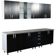 Bucatarie Zebra 260 cm din PAL Negru cu blat termoizolant gri Bucatarie Zebra 260 cm din PAL Negru cu blat termoizolant gri